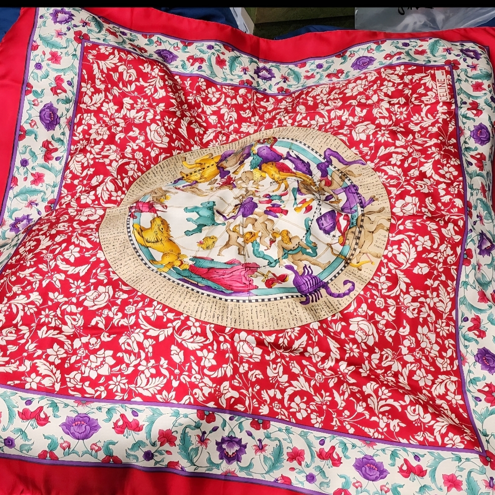 Celine Vintage 80's Zodiac Astrology Print Silk Scarf - Picture 5 of 7
